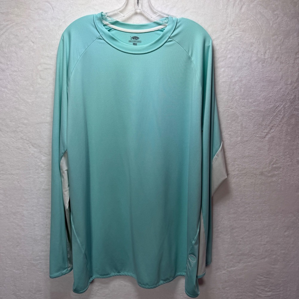 AFTCO Mens 2XL AirTech Performance Fishing Shirt Long Sleeve Seafoam Green White
